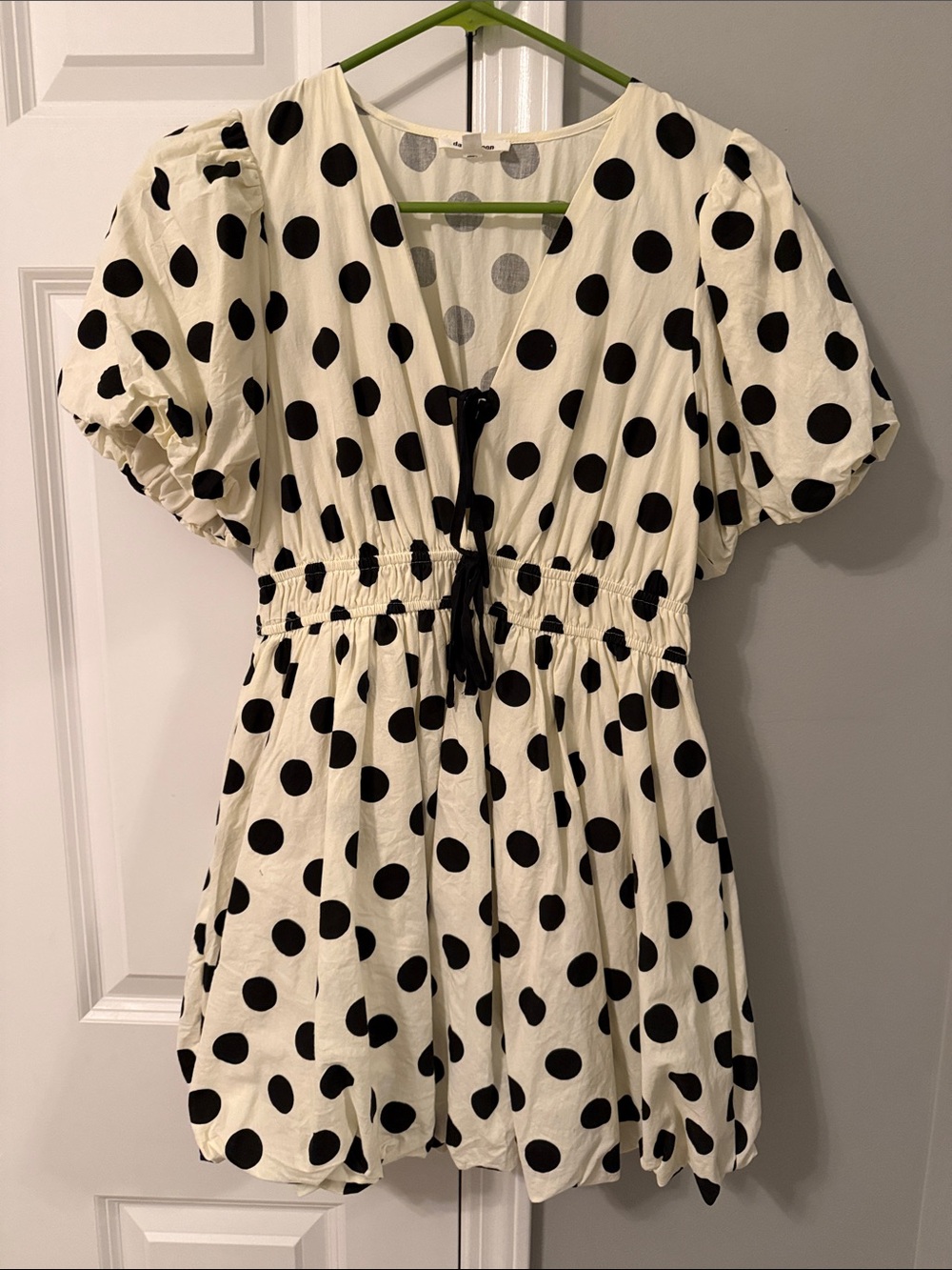 Black Polka Dot V-Neck Mini Dress - White/Black
